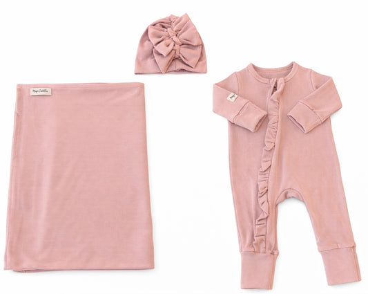 All in PINK! (pink blanket with pink ruffles overall and headpiece)