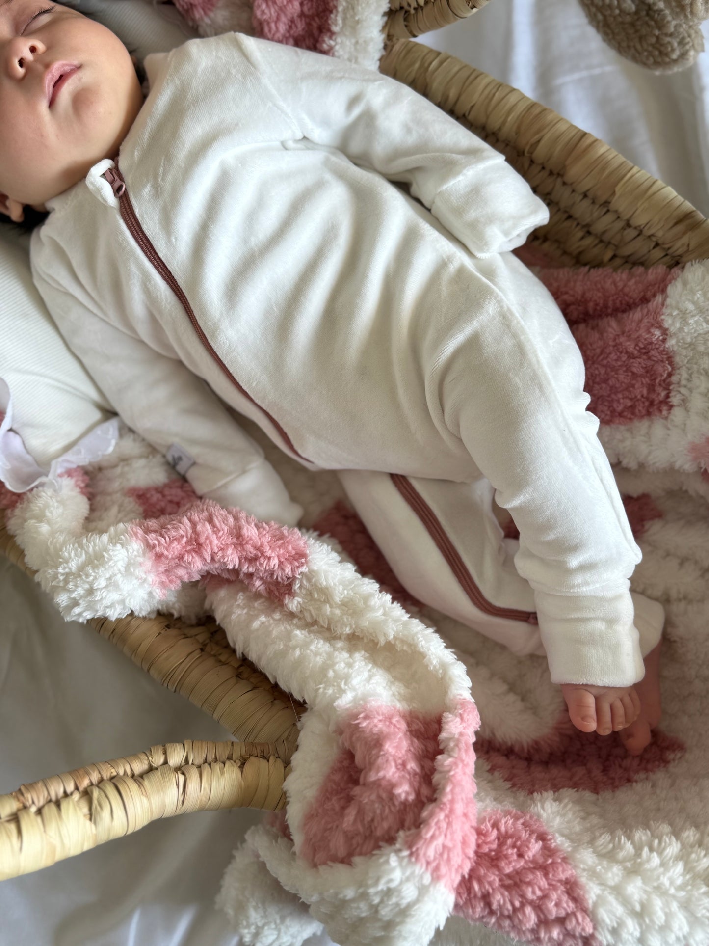 Velvet White with pink zipper- Baby Overall