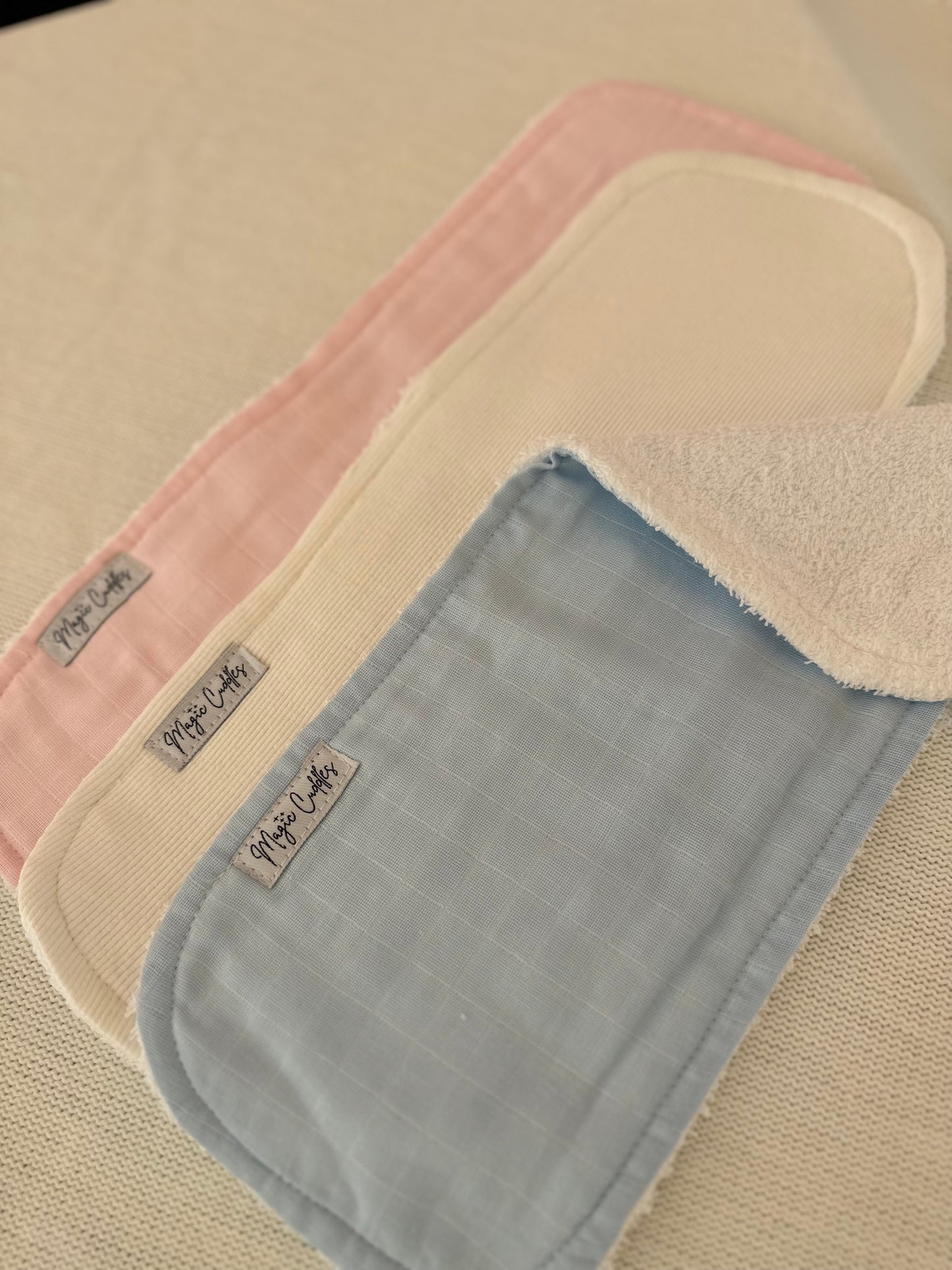 Assortment of 3 (pink/white/blue )- Burp Cloth