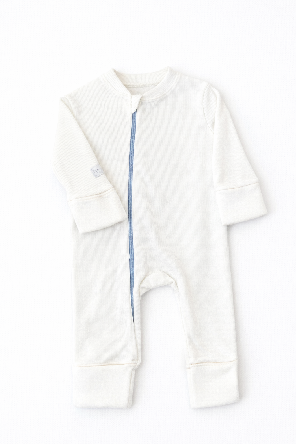 Cotton White Blue Zipper - Baby Overall