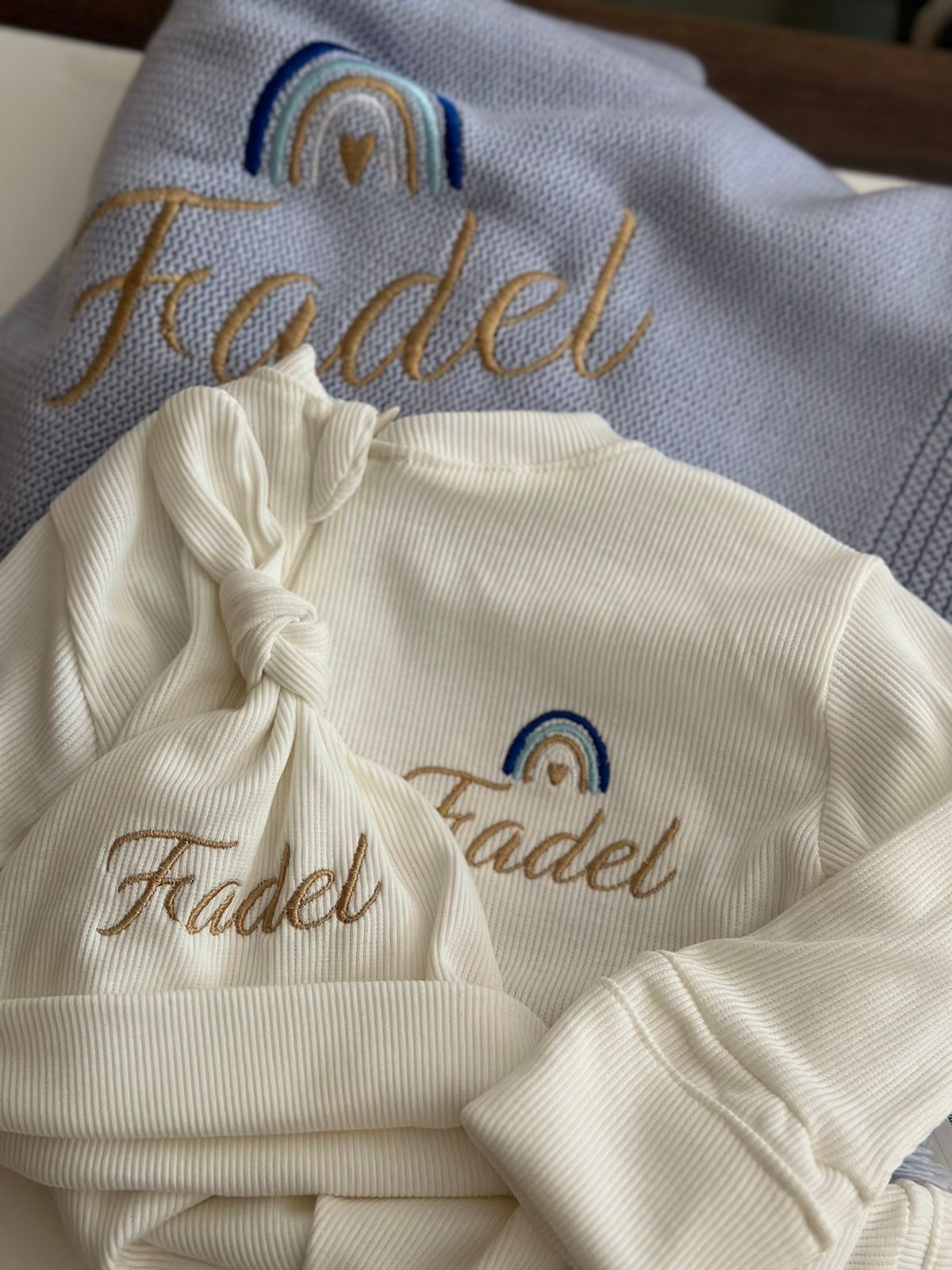 The Boys' Hospital Set (Pompom Blue Blanket + White Overall + White Beanie)