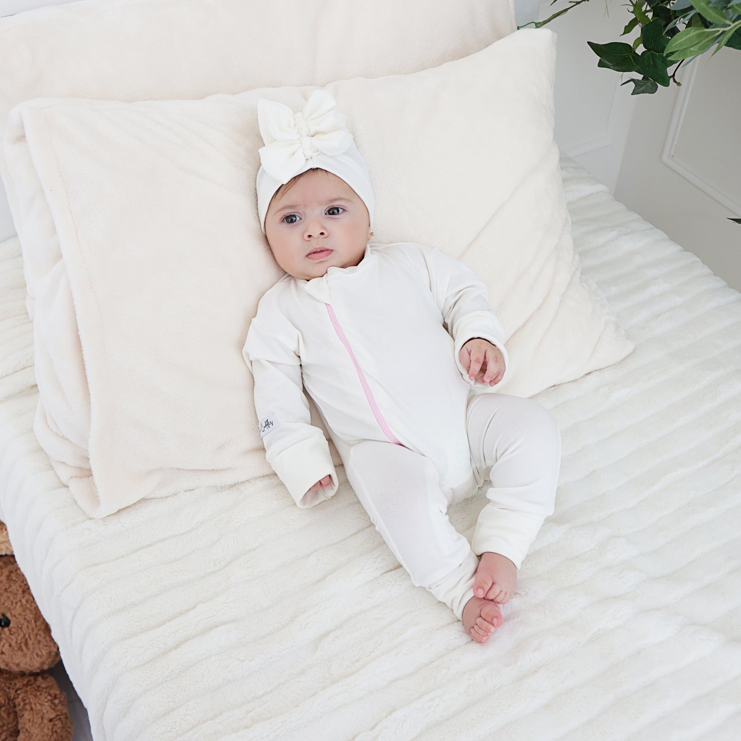 White Pink Zipper - Baby Overall