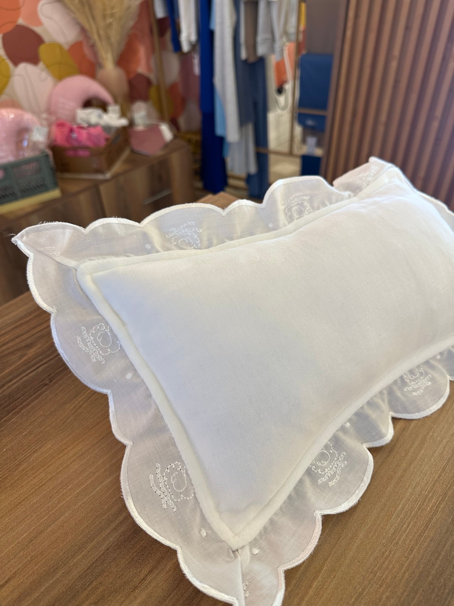 White ruffles pillow