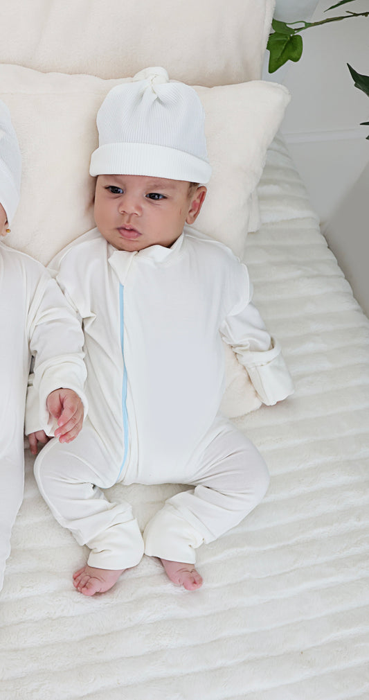 White Blue Zipper - Baby Overall