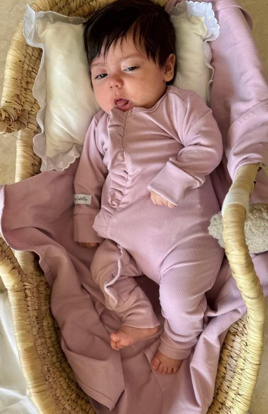 All in PINK! (pink blanket with pink ruffles overall and headpiece)