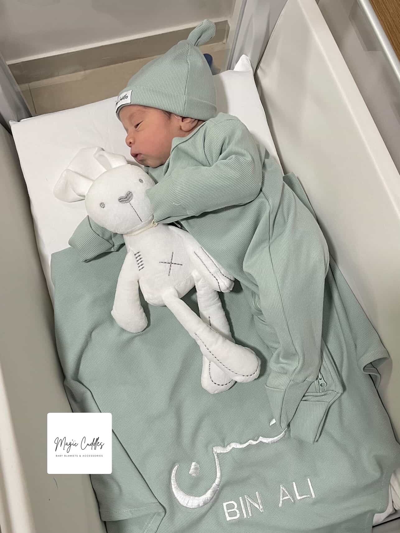 Pine Hospital Set (mint blanket with mint overall and beanie)