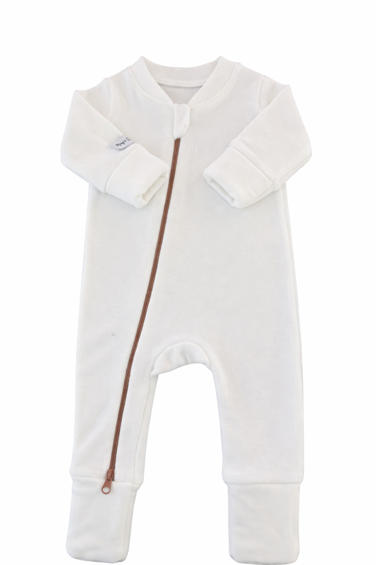 Velvet White with pink zipper- Baby Overall