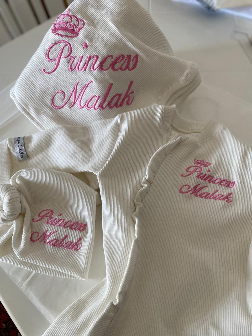 Baby Girl in White - Hospital Set (Cotton White Blanket + White Overall + Headpiece)