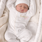 White Gold Edges Hospital Set (Cotton Blanket + White Overall + Beanie)