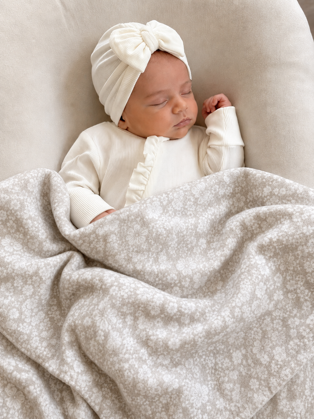 Beige Floral - Swaddle Blanket