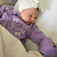 Girl in Lilac Hospital Set (White Cotton Blanket + Lilac Overall + Headpiece)