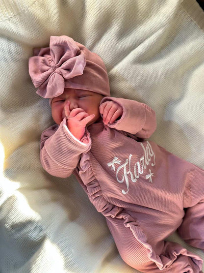 Girl Hospital Set - Mix Edition (White Pompom Blanket + Pink Overall + Headpiece)