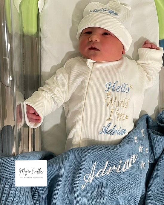 The Boys' Hospital Set (Pompom Blue Blanket + White Overall + White Beanie)