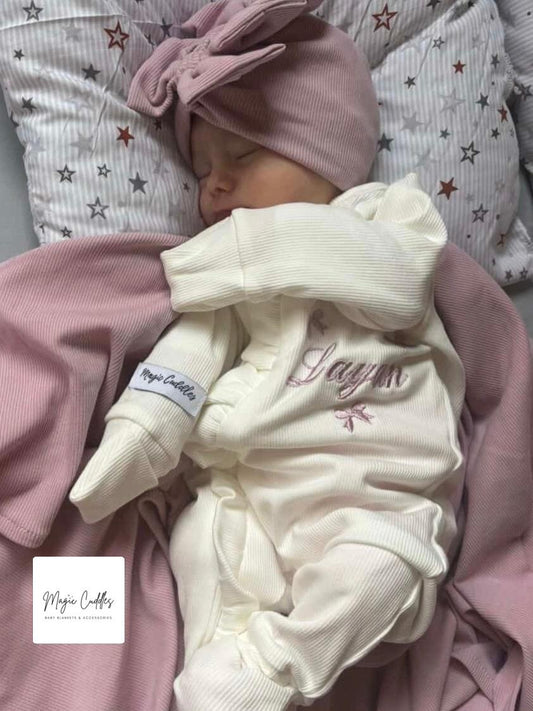 White & Pink Mix - Hospital Set (Powder Pink Blanket with White Overall + Headpiece)
