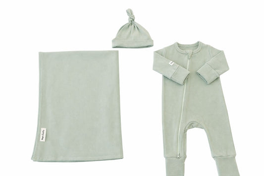 Pine Hospital Set (mint blanket with mint overall and beanie)