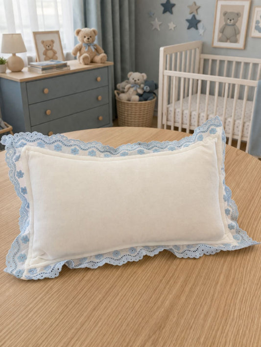 Baby Pillow - White with Blue Edges
